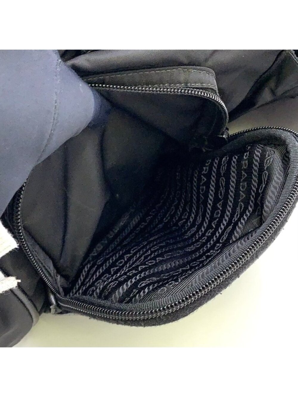 Prada 2-Way Shoulder Leather Nylon Black Handbag Silver - Picture 10 of 14